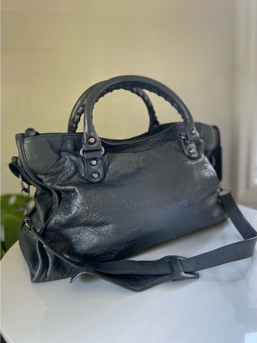 Authentic Balenciaga First Bag Gris Fossil Motorcycle Bag - Picture 4 of 11